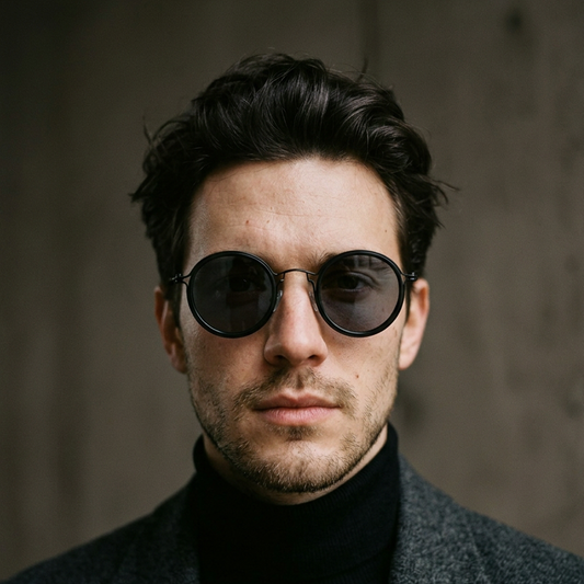 The Soho retro round sunglasses worn by model